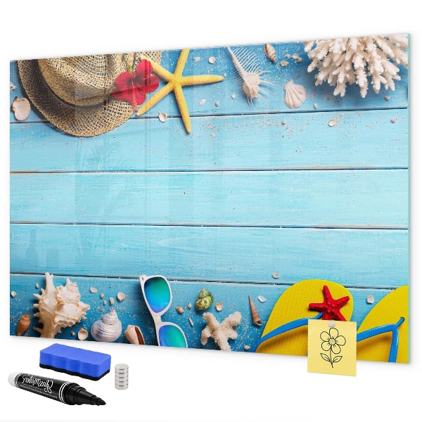 Magnetic dry erase board Summer memories on a blue background