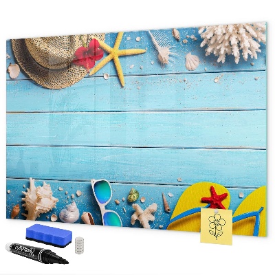 Magnetic dry erase board Summer memories on a blue background