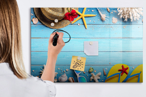Magnetic dry erase board Summer memories on a blue background
