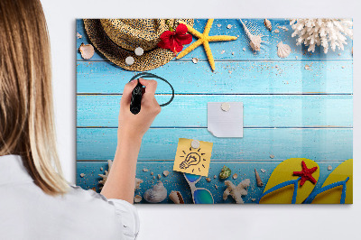 Magnetic dry erase board Summer memories on a blue background