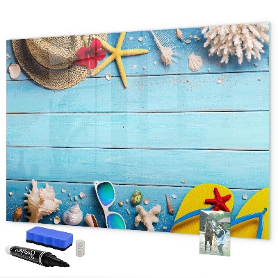 Magnetic dry erase board Summer memories on a blue background