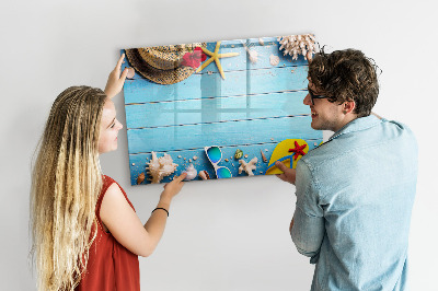 Magnetic dry erase board Summer memories on a blue background