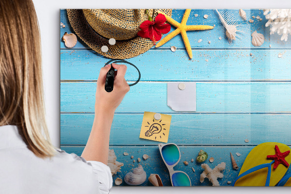 Magnetic dry erase board Summer memories on a blue background