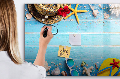Magnetic dry erase board Summer memories on a blue background