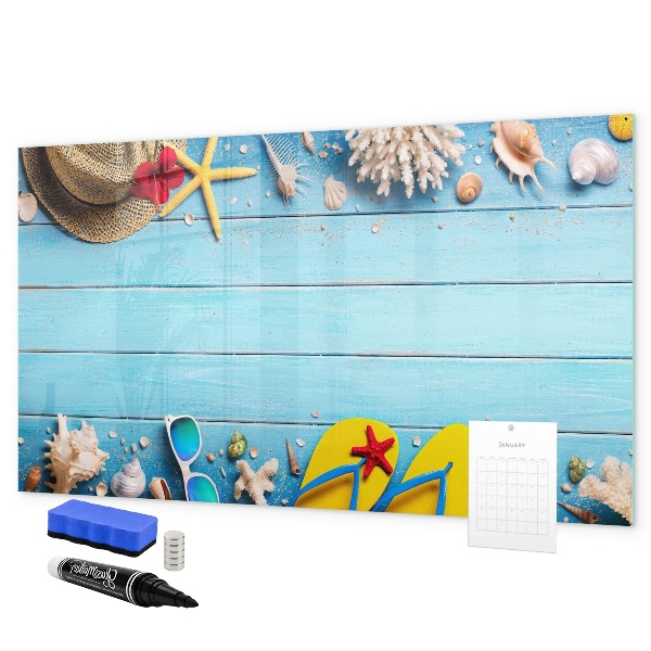 Magnetic dry erase board Summer memories on a blue background