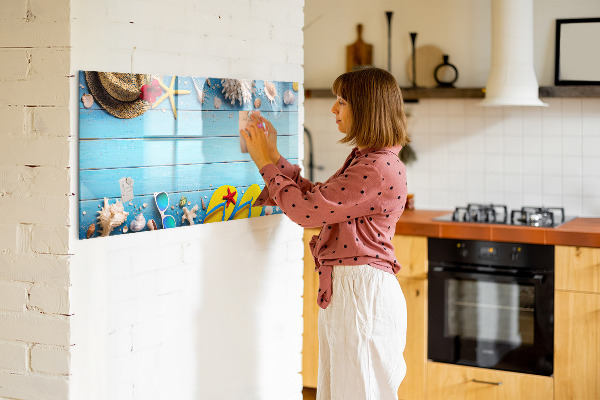 Magnetic dry erase board Summer memories on a blue background