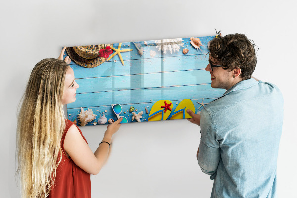 Magnetic dry erase board Summer memories on a blue background