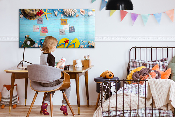Magnetic dry erase board Summer memories on a blue background