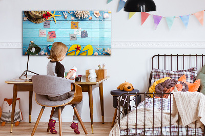 Magnetic dry erase board Summer memories on a blue background