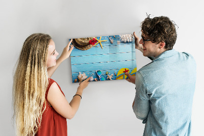 Magnetic dry erase board Summer memories on a blue background