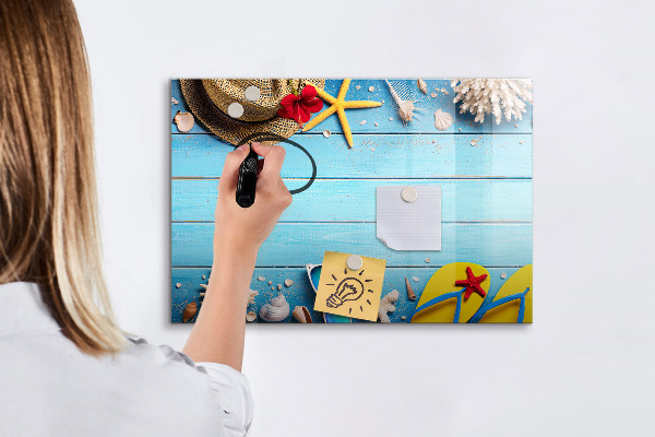 Magnetic dry erase board Summer memories on a blue background