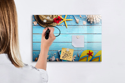 Magnetic dry erase board Summer memories on a blue background