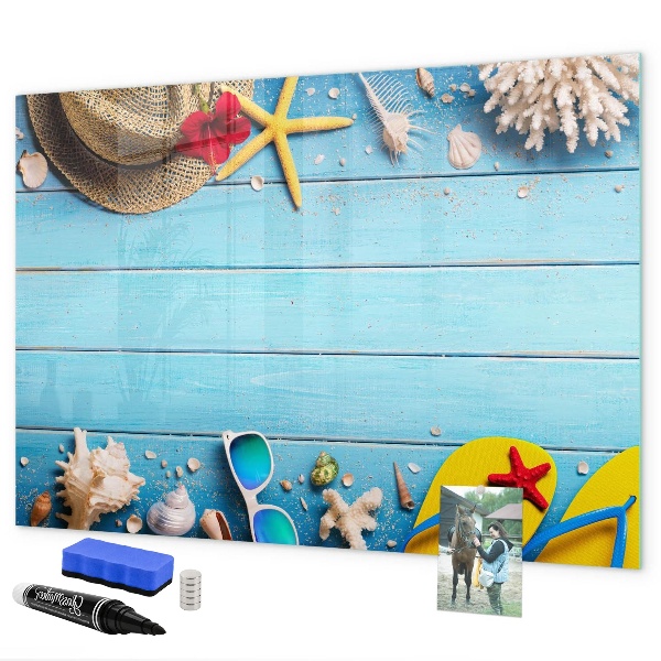 Magnetic dry erase board Summer memories on a blue background
