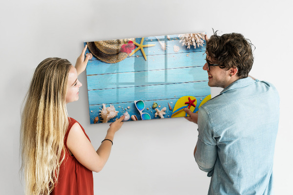 Magnetic dry erase board Summer memories on a blue background