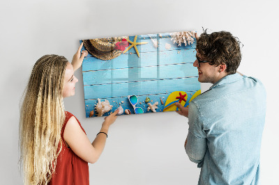 Magnetic dry erase board Summer memories on a blue background