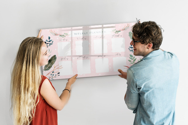 Dry erase board magnetic Weekly planner with space for photos