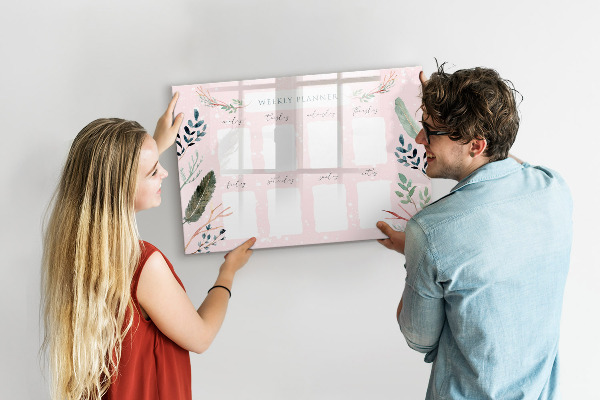 Dry erase board magnetic Weekly planner with space for photos