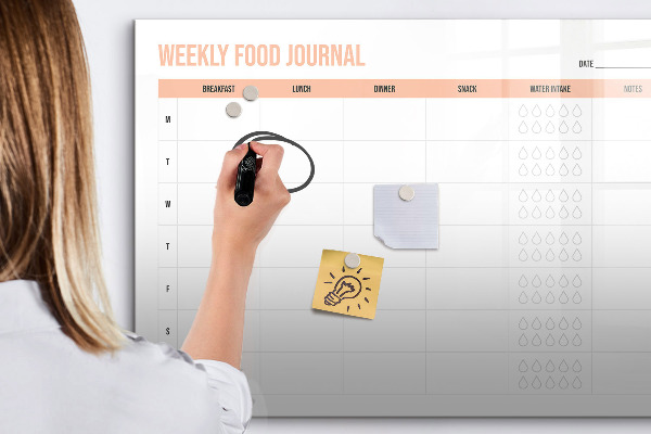 Dry erase board magnetic Weekly food diary and notes