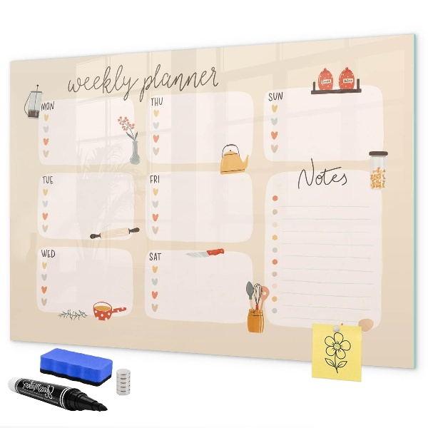 Dry erase board magnetic Weekly planner with space for photos