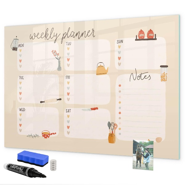 Dry erase board magnetic Weekly planner with space for photos