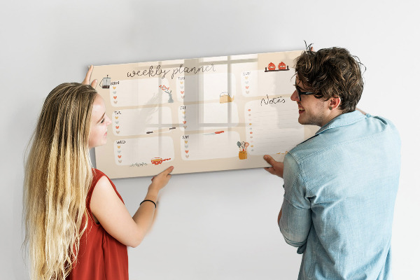 Dry erase board magnetic Weekly planner with space for photos