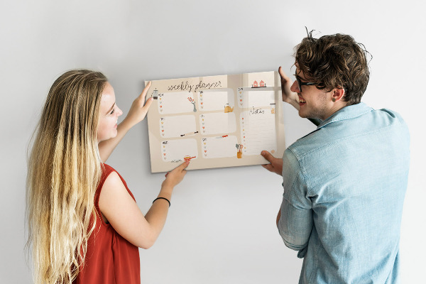 Dry erase board magnetic Weekly planner with space for photos