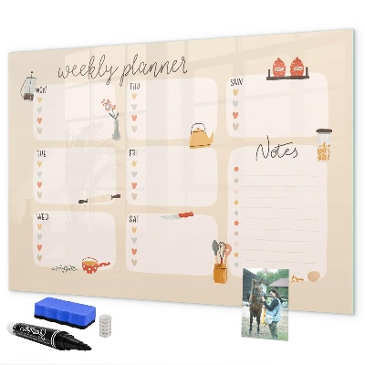 Dry erase board magnetic Weekly planner with space for photos