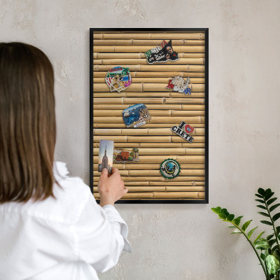 Vacation magnet board with a black frame Bamboo pattern