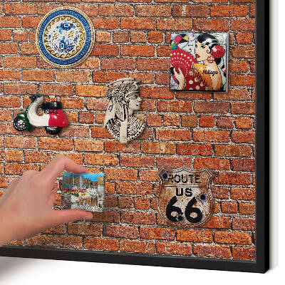 Metal wall board for magnets in a black frame Brick motif