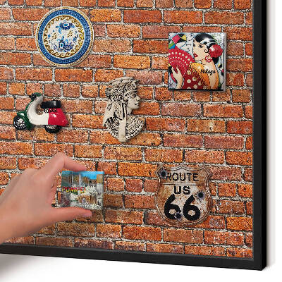 Metal wall board for magnets in a black frame Brick motif