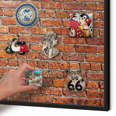 Metal wall board for magnets in a black frame Brick motif