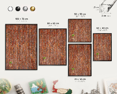 Metal wall board for magnets in a black frame Brick motif