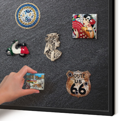 Vacation magnet board with a black frame Gray texture