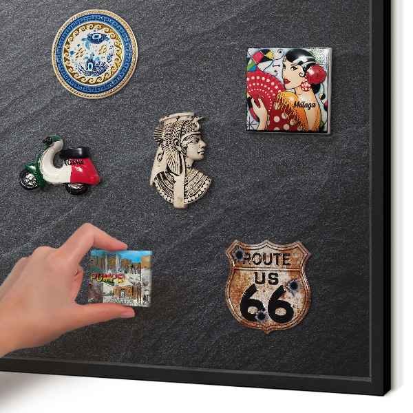 Vacation magnet board with a black frame Gray texture