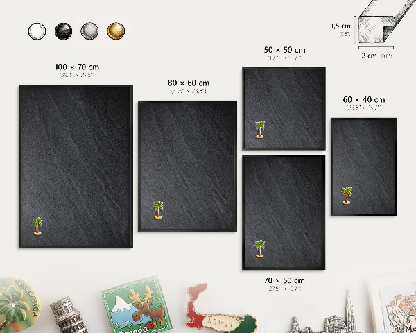 Vacation magnet board with a black frame Gray texture