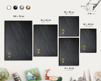 Vacation magnet board with a black frame Gray texture