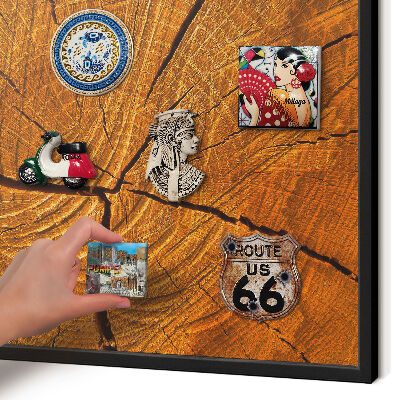 Metal wall board for magnets in a black frame Wood grain