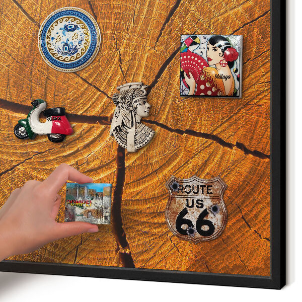 Metal wall board for magnets in a black frame Wood grain