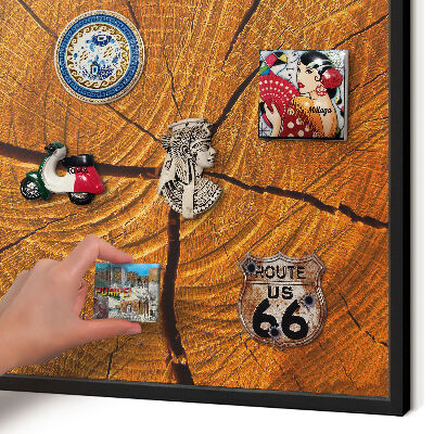 Metal wall board for magnets in a black frame Wood grain