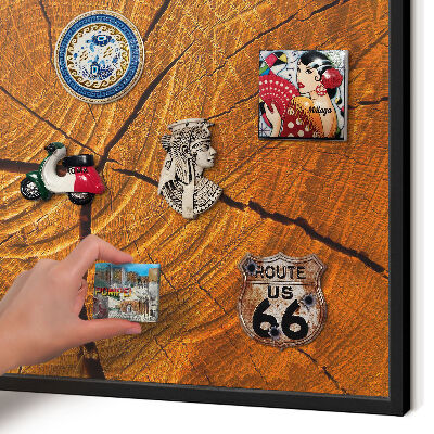 Metal wall board for magnets in a black frame Wood grain