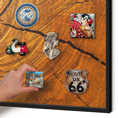 Metal wall board for magnets in a black frame Wood grain