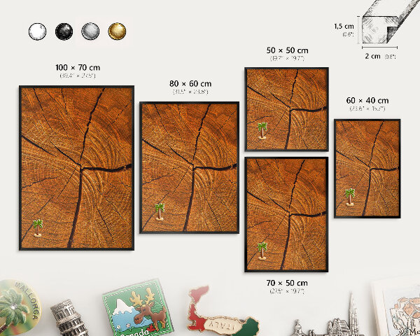 Metal wall board for magnets in a black frame Wood grain