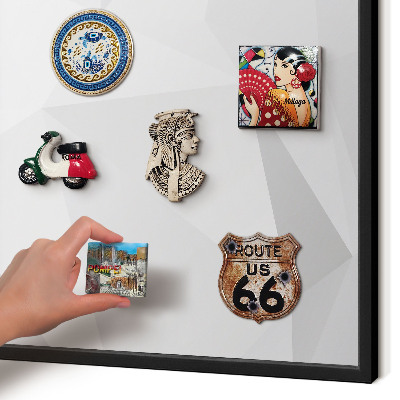 Vacation magnet board with a black frame White geometry