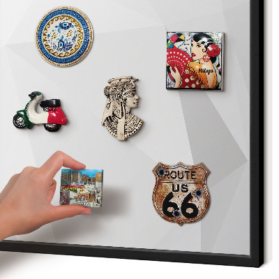 Vacation magnet board with a black frame White geometry