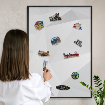 Vacation magnet board with a black frame White geometry