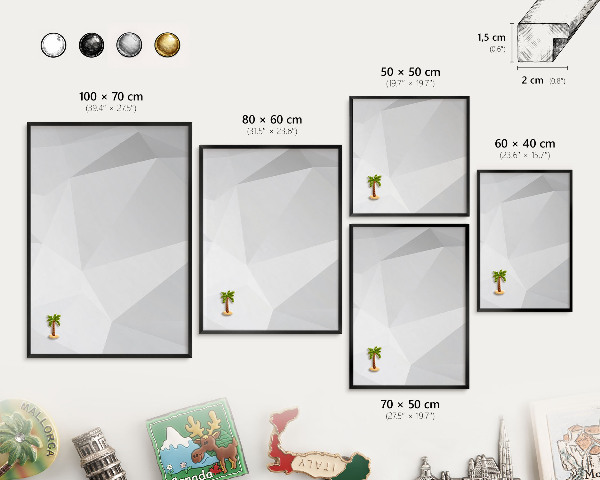 Vacation magnet board with a black frame White geometry