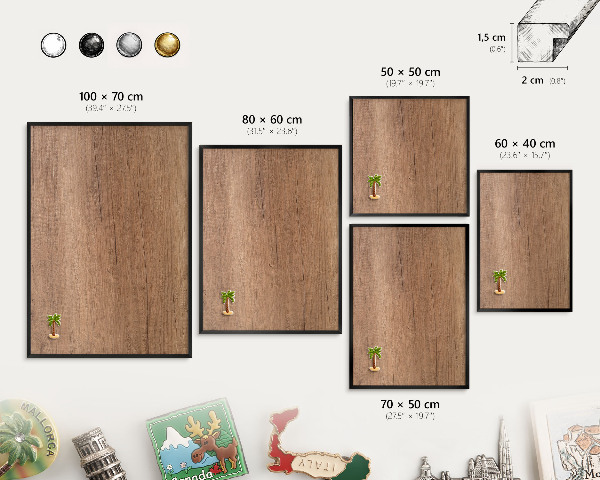 Metal wall board for magnets in a black frame Wood texture
