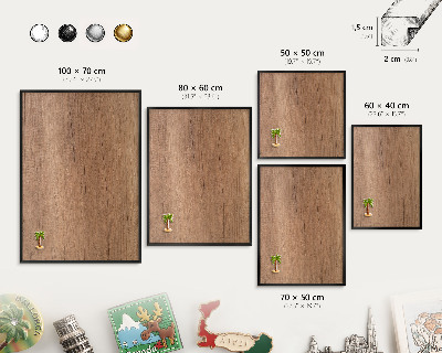 Metal wall board for magnets in a black frame Wood texture