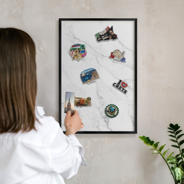 Vacation magnet board with a black frame Marble pattern