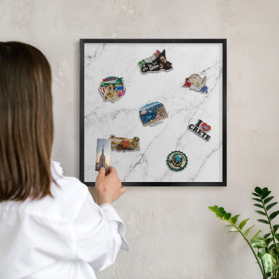 Vacation magnet board with a black frame Marble pattern
